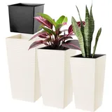 Kadax – Blumentopf Set, aus Kunststoff, Pflanzkübel, 19+25+30 cm, Creme
