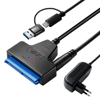 xruc SATA USB Adapter mit Netzteil 12V 2A für 2,5" 3,5" HDD SSD, SATA auf USB Adapter 3,5 Zoll für Externen Internen Festplatten, Festplattenadapter USB 5 Gbit/s UASP für Windows Mac Linux