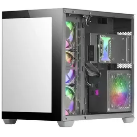 Mars Gaming MCV4 Schwarz, Custom XXL E-ATX Gaming Tower, Rahmenloses Front und Seitenfenster Gehärtetem Glas, Modularer Doppelkammerrahmen