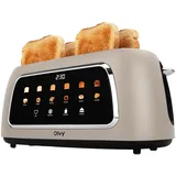 Olvy Toaster 4 Scheiben, Langschlitztoaster, Digitaldisplay mit Timer, 6 Bräunungsstufen, breite Schlitze, Auftau- und Aufwärmfunktion, 1500W, Beige - Beige