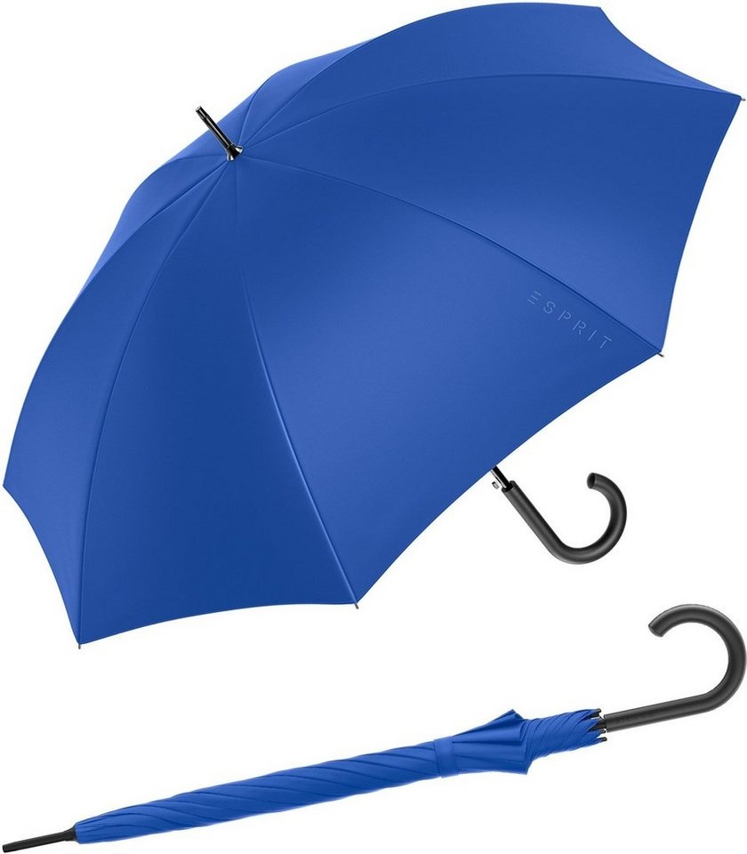 Esprit Stockregenschirm Damen-Regenschirm mit Automatik HW 2023, groß und stabil, in den Trendfarben, beaucoup blue blau