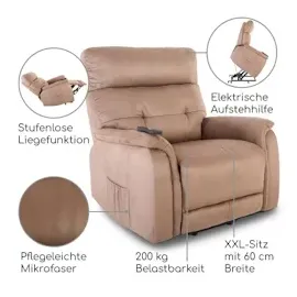 RABURG Fernsehsessel Aufstehhilfe, XXL-Relaxsessel, Liegefunktion, 200 kg, Belastbarkeit, XXL-Sessel & Schlaffunktion, Mikrofaser, Braun,