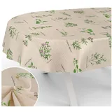 ANRO Tischdecke mit Blumen Botanik aus Stoff Tischwäsche mit Beschichtung Tischtuch (Einzelstück 1-tlg), auch als Gartentischdecke - mit Schutzschicht beige Oval | 140 cm x 180 cm x 0.3 mm