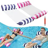 Govfrey Luftmatratze Pool, 2 Pack Aufblasbares Schwimmbett Zusammenklappbar Wasserhängematte Mit 1 Luftpumpe Poolbett Hängematte Für Erwachsene Und Kinder Strandparty (Rosa&Blau)
