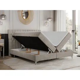 MKS Meble MKS Boxbett, Beige, Textil, 2-Sitzer, H4, Rechteckig, 180x200 cm Schlafzimmer, Betten, Boxspringbetten