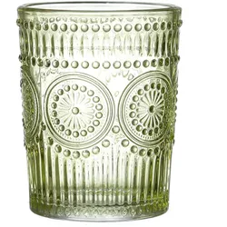 Trinkglas Vintage mit Blumenmuster - Glas - 280ml - H: 10cm - Bohostil - grün