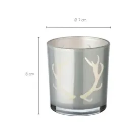 Edzard 2er-Set Teelichtglas Ati (Höhe 8 cm, grau, Geweih-Motiv
