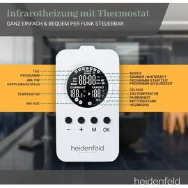 Heidenfeld Infrarot-Spiegelheizung HF-HS100, rechteckig, inkl. Thermostat, 10 Jahre Garantie, IP44 (600 Watt)