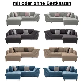 luma-home Ecksofa Schlafcouch L-Garnitur Bettkasten Ottomane links, Mikrofaser in Grau / 17002 - Grau