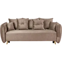 Schlafsofa VALLANES Samtstoff Hellbraun mit Stauraum 2-Sitzer
