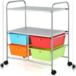 Costway Rollwagen mit 4 stapelbaren Schubladen, Schubladenwagen, Rollcontainer mit Metallrahmen und Regalen