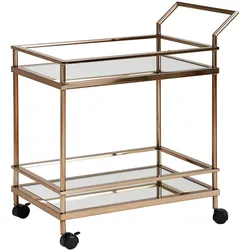 FineBuy Servierwagen Gold Beistelltisch Rollen Küchen- Speisewagen Glas Teewagen