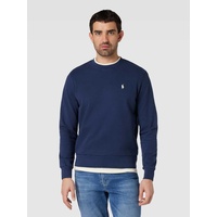 Sweatshirt in unifarbenem Design mit Label-Stitching, Marine, M