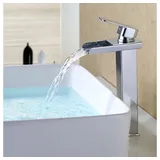 HOMELODY Badarmatur Wasserhahn Bad Wasserfall Hoch Wascbecken Armatur Mischbatterie Bad Waschtischarmatur Waschbeckenarmatur Armatur, chrom, Hoch silberfarben