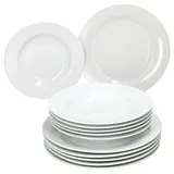 Mambocat 12tlg Tafelservice Tommy weiß Porzellan 6 Personen Speiseteller - Weiß