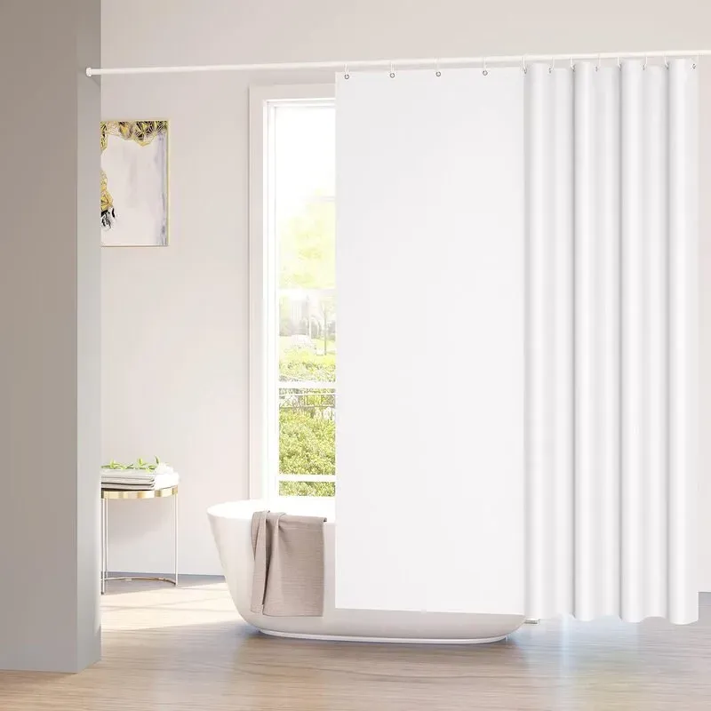 Woltu Duschvorhang 200x200 cm, Badezimmer Vorhang, Schimmelresistent, Antibakteriell und Wasserdicht, Waschbarer Polyesterstoff, Weiß mit 12 Duschvorhangringen für Badewanne und Dusche
