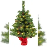 Costway Künstlicher Weihnachtsbaum mit Beleuchtung, Kleiner Tannenbaum mit 8 Lichtmodi, 8 Tannenzapfen & Zementbasis, Weihnachtsdeko, Tisch-... - Grün