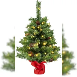 Costway Künstlicher Weihnachtsbaum mit Beleuchtung, Kleiner Tannenbaum mit 8 Lichtmodi, 8 Tannenzapfen & Zementbasis, Weihnachtsdeko, Tisch-... - Grün
