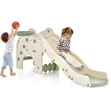 COSTWAY Rutsche Outdoor, 4 in 1 Kinder Rutsche & Tunnel & Basketballkorb & Leiter, für Kinder ab 18 Monaten Grün - Grün