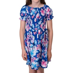 KMISSO Sommerkleid Mädchen Kleid smoked Oberteil Puffärmel 30382 (1-tlg) bequem zu tragen blau 116