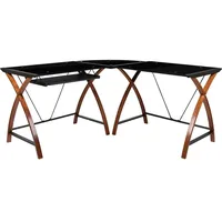 Flash Furniture Jude Eck-Computertisch mit ausziehbarer Tastaturablage aus Glas, L-Form, Schwarz