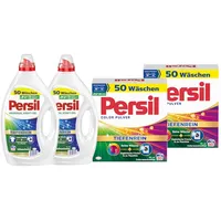 PERSIL-Set Pulver 2x 50 Waschladungen (100WL) Color & Kraft-Gel 2x 50 Waschladungen (100WL) Universal, Waschmittel-Set für reine Wäsche und hygienische Frische für die Maschine