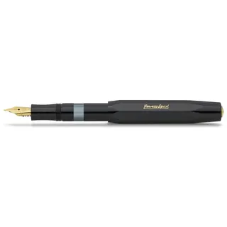 Kaweco PISTON SPORT CLASSIC schwarz/gold I Füllhalter aus Premium Kunststoff für Tintenflaschen mit transparentem Tintenfenster in Nostalgiebox I exklusiver Kolbenfüller 13 cm I Feder:B (breit)