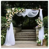 Pmnzdy 150x500cm Weiß Tüllstoff Hochzeitsbogen Querbehang Freihandbogen Voile Deko Traubogen Gardinenschals Gardinen Vorhänge Tüll Vorhang für Hochzeit Party Dekor