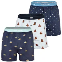 Happy Shorts Webboxershorts Hearts/Bear On Stripes/Bus L 3er Pack