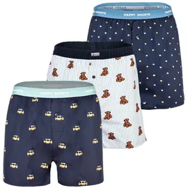 Happy Shorts Webboxershorts Hearts/Bear On Stripes/Bus L 3er Pack