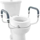 Vevor Toilettensitzerhöhung, 88,9 mm Hoch, Tragkraft 136 kg, für Runde Standardtoiletten, Aluminium-Handlauf, mit EVA-Armlehnenpolster, für Senioren, Behinderte, Patienten, Schwangere, Mediziner