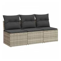 vidaXL Gartensofa mit Kissen 3-Sitzer Hellgrau Poly Rattan