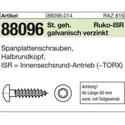 Spanplattenschrauben 89096 Halbrundkopf CE Stahl 6 x 90 -T30 galv. verzinkt