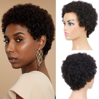 Afro gekinky lockiges menschliches Haar kurze Perücken für Frauen, flauschige Maschine hergestelltes Perücken menschliches Haar natürlich aussehende glühlose Haar Ersatz Perücke Schwarze Farbe