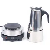 MINUS ONE Espressokocher, Premium Elektrisch Espressokocher Edelstahl, Mokkakanne mit Heizplatte und Sicherheitsventil für Arbeit, Familientreffen, Sport und Freizeit, Silber (300ml, 6 Tassen)