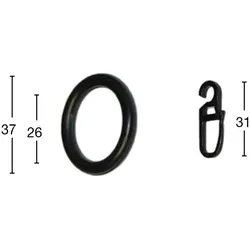 Gardinenring GARESA "Ring mit Haken", schwarz, Ø:2,6cm, Kunststoff, Gardinenbefestigungen, Kunststoff, für leichten bis mittelschweren Behang, einfache Montage