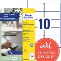 Avery Zweckform L4744REV-10 Universal Etiketten (100 Klebeetiketten, 96x50,8mm auf