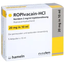 ROPIVACAIN-HCl Noridem 2 mg/ml Injektionslsg. 5X10 ml