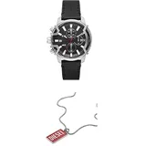 Diesel Herren Quarz-Chronograph Uhr mit Armband GRIFFED DZ4603 + Kette Dog Tag Logo Edelstahl, DX1368040