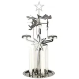 BRUBAKER Lichter Glockenspiel aus Metall - Karussell Kerzenhalter mit Engeln inkl. 4 Kerzen - Drehende Tischpyramide - Kerzenständer Pyramide für Weihnachten - Weihnachtspyramide Silber