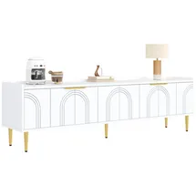 Okwish TV-Lowboard 170x35x47,5 cm Weiß Metall/MDF/Holzwerkstoff