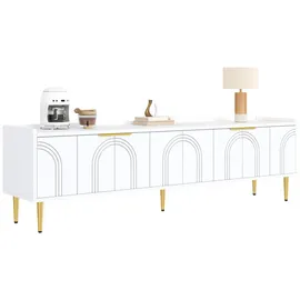 Okwish TV-Lowboard 170x35x47,5 cm Weiß Metall/MDF/Holzwerkstoff