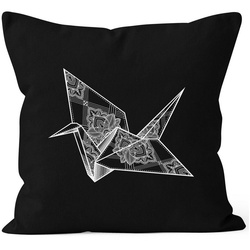 Autiga Dekokissen Kissenbezug Origami Kranich Crane Vogel Bird Ornamente Boho Polygon Paisley Kissen-Hülle Deko-Kissen 40×40 Baumwolle Autiga® schwarz