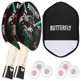 Butterfly Timo Boll SG11 Tischtennisschläger + Cell Case Tischtennishülle + 2 x 3*** ITTF R40+ Tischtennisbälle | Tischtennisschlägerset | Tischtennis Hobby Set