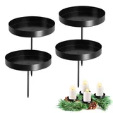 4er Kerzenhalter Adventskranz Metall, 8cm Kerzenteller für Adventskranz Stumpenkerzen, Candle Holder Schwarz, Kerzenständer mit Dorn stabkerzen Halter für Kerzen Weihnachten Deko Tischdeko