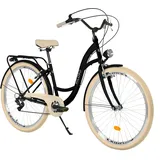 MILORD Damenfahrrad Citybike Komfort Retro Bike Hollandrad Vintage Fahrrad, 26, 28 Zoll, 7-Gang (Schwarz-Creme, 28 Zoll)