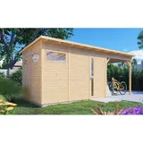 Gartenhaus Punta 3 mit Anbau 19mm natur 2PAK-P1 Gerätehaus Geräteschuppen Holz