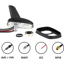 Alca alca® Autoantenne Haiflosse Shark Fin Antenne Aktiv Verstärker AM/FM GPS Universal Radioantenne Dachantenne Gummi Schwarz Wasserdicht Navigation
