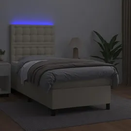 vidaXL Boxspringbett mit Matratze & LED Creme 90x190 cm Kunstleder