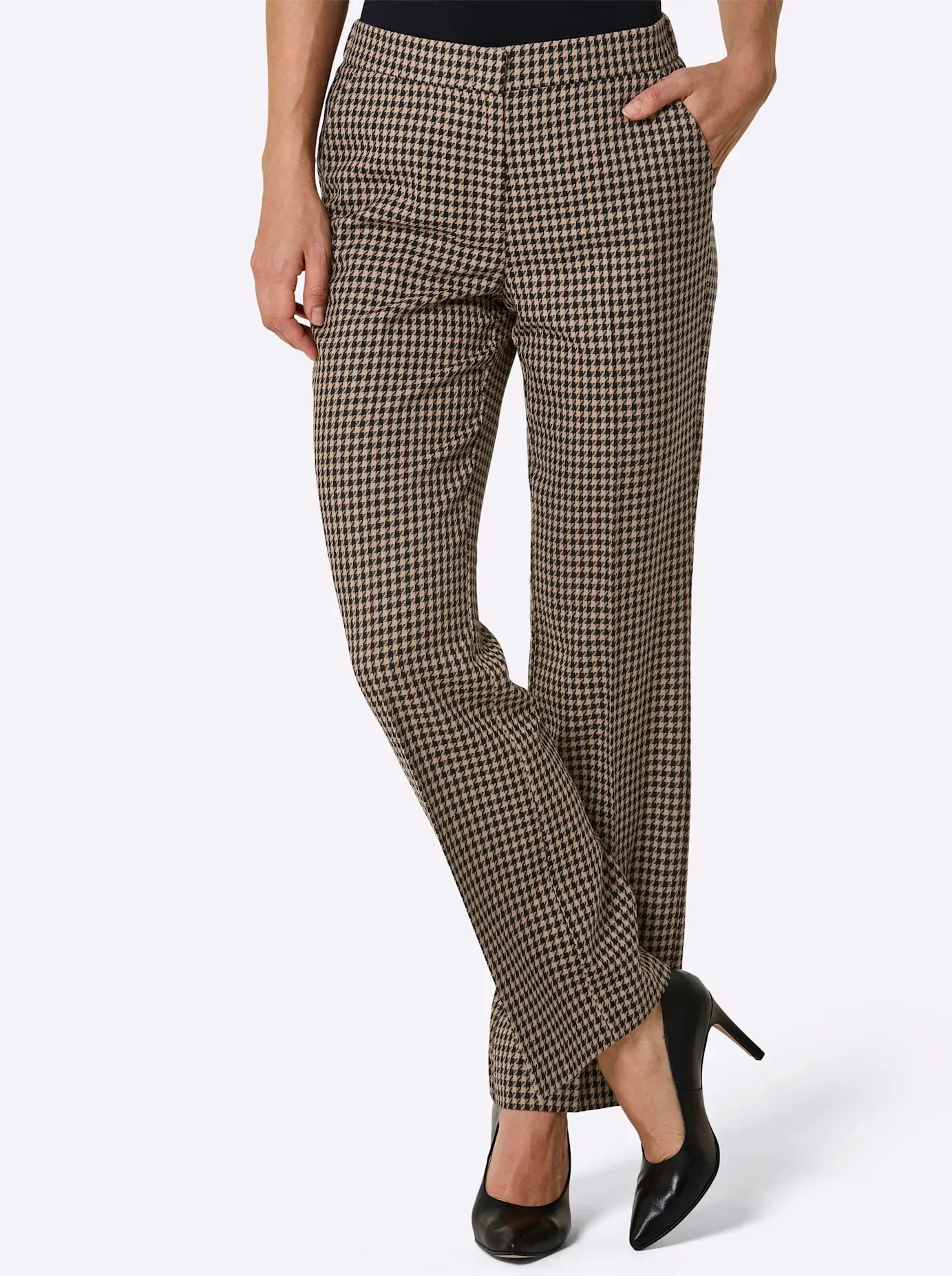 Wirkhose CREATION L PREMIUM, Damen, Gr. 50, Normalgrößen, schwarz, camel, gemustert, 100% Wolle, gemustert, Hosen
